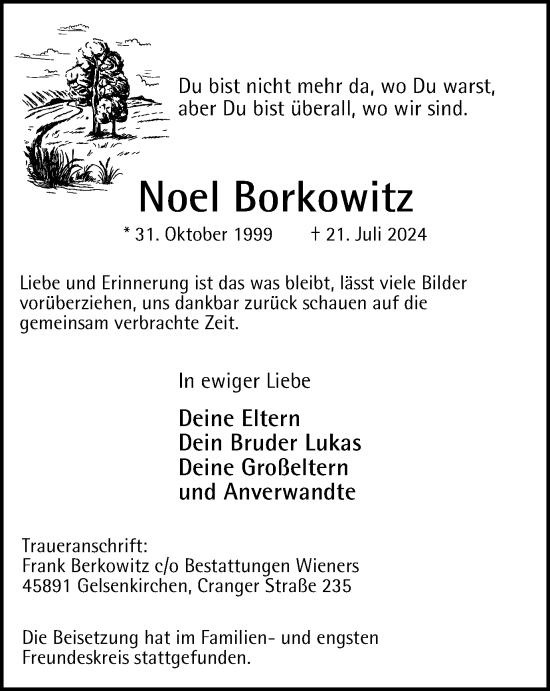 Traueranzeige von Noel Borkowitz von Tageszeitung