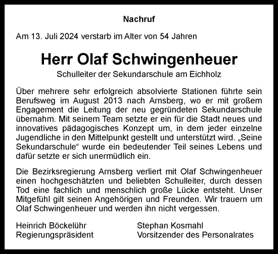 Traueranzeige von Olaf Schwingenheuer von Tageszeitung