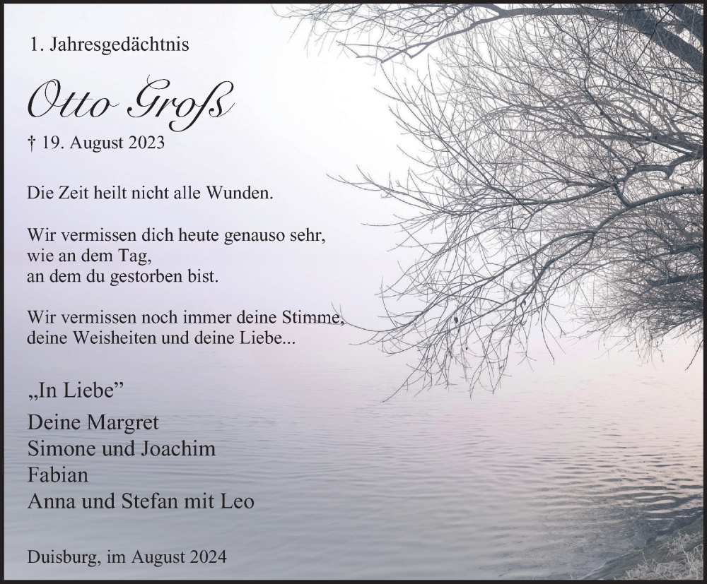  Traueranzeige für Otto Groß vom 19.08.2024 aus Tageszeitung