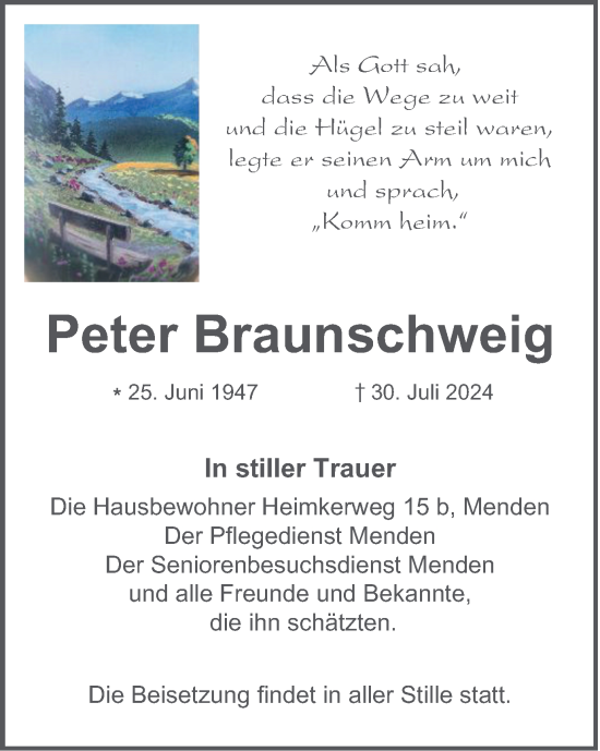 Traueranzeige von Peter Braunschweig von Tageszeitung