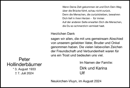 Traueranzeige von Peter Hollinderbäumer von Tageszeitung
