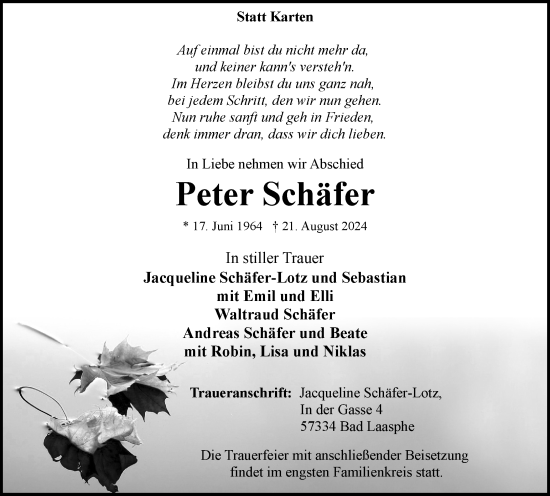 Traueranzeige von Peter Schäfer von Tageszeitung