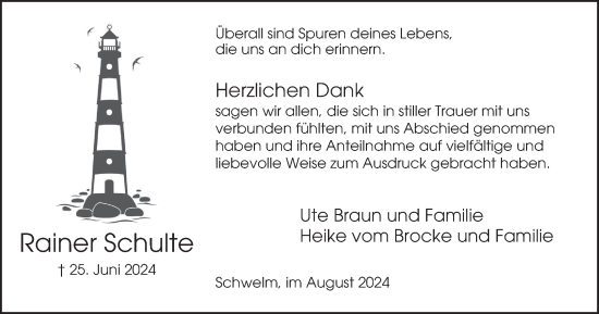 Traueranzeige von Rainer Schulte von Tageszeitung