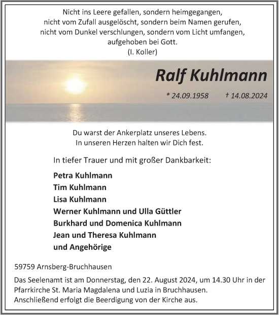 Traueranzeige von Ralf Kuhlmann von Tageszeitung