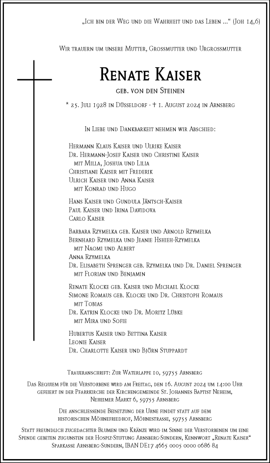 Traueranzeige von Renate Kaiser von Tageszeitung