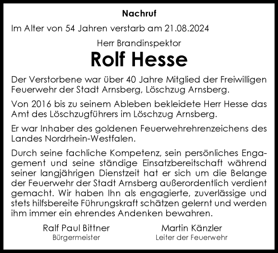 Traueranzeige von Rolf Hesse von Tageszeitung