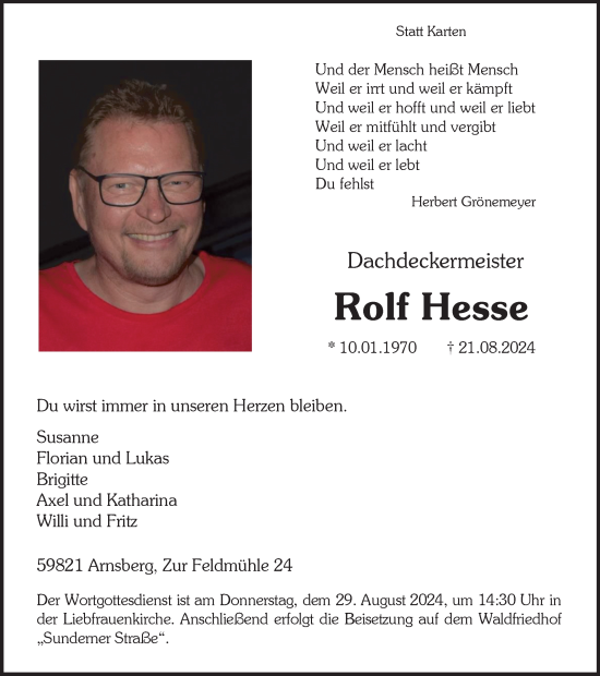 Traueranzeige von Rolf Hesse von Tageszeitung