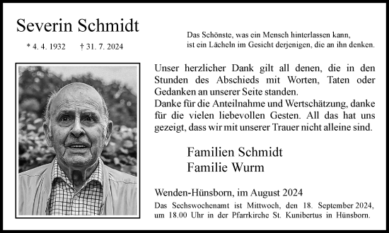 Traueranzeige von Severin Schmidt von Tageszeitung