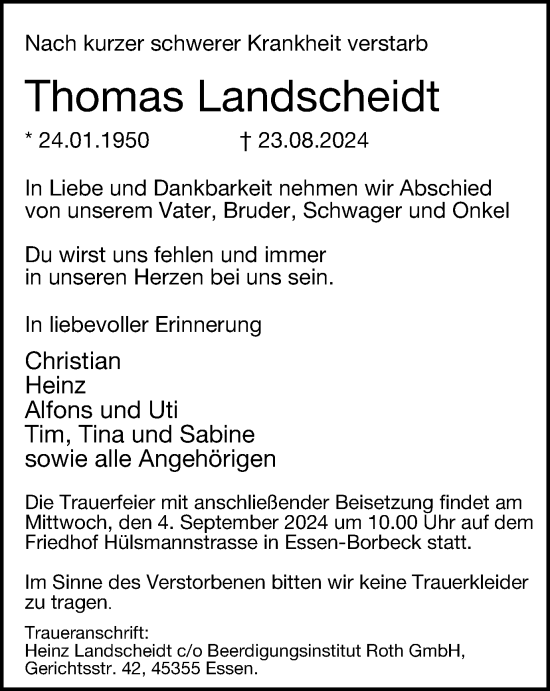Traueranzeige von Thomas Landscheidt von Tageszeitung