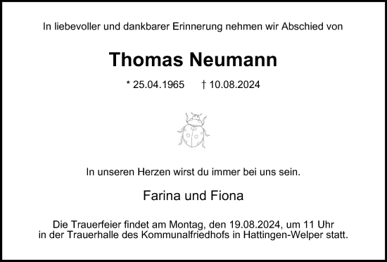 Traueranzeige von Thomas Neumann von Tageszeitung