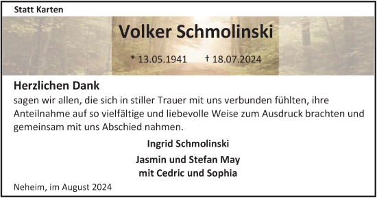 Traueranzeige von Volker Schmolinski von Tageszeitung