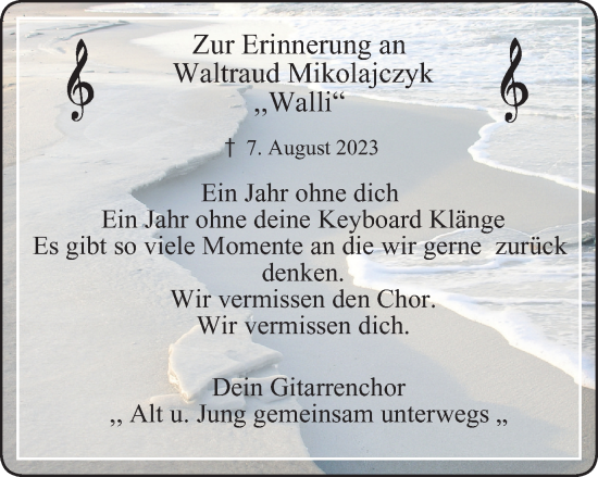 Traueranzeige von Waltraud Mikolajczyk von Tageszeitung