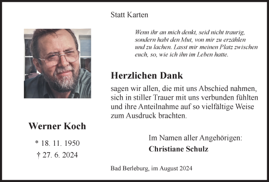 Traueranzeige von Werner Koch von Tageszeitung