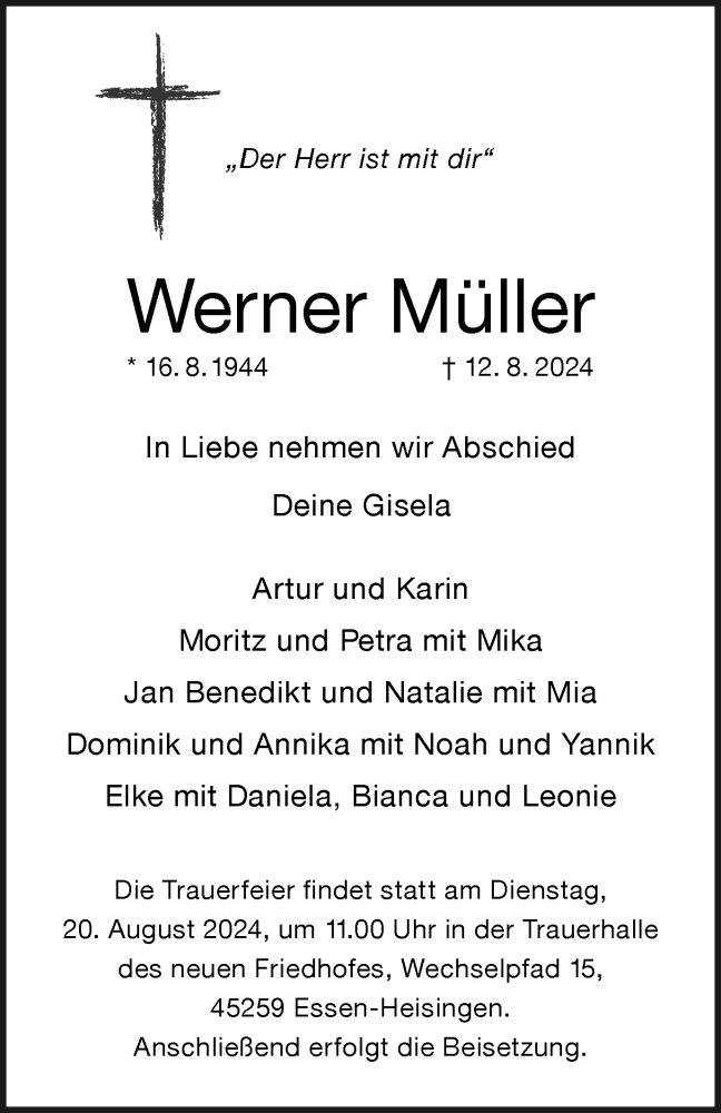 Traueranzeige für Werner Müller vom 17.08.2024 aus Tageszeitung