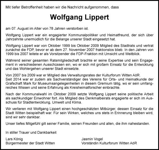Traueranzeige von Wolfgang Lippert von Tageszeitung