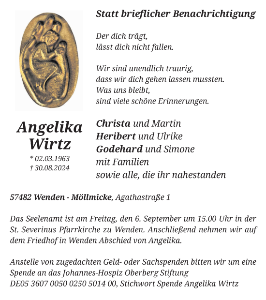 Traueranzeige von Angelika Wirtz von Tageszeitung