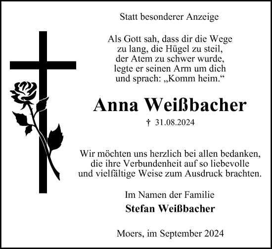 Traueranzeige von Anna Weißbacher von Tageszeitung