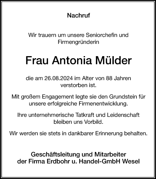Traueranzeige von Antonia Mülder von Tageszeitung