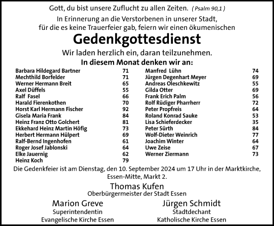 Traueranzeige von Bestattungen vom 07.09.2024 von Tageszeitung