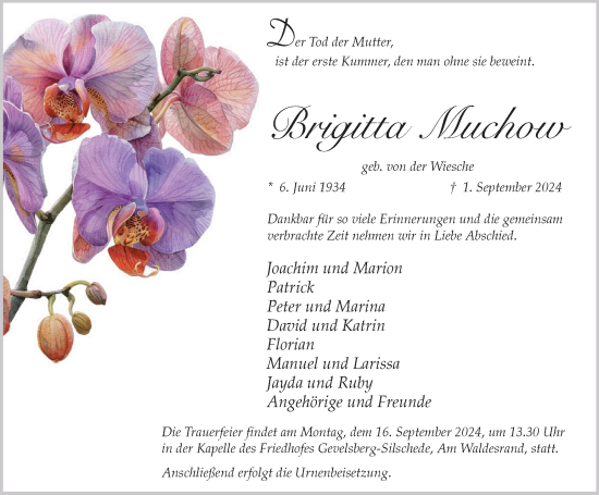 Traueranzeige von Brigitta Muchow von Tageszeitung