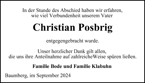 Traueranzeige von Christian Posbrig von Tageszeitung