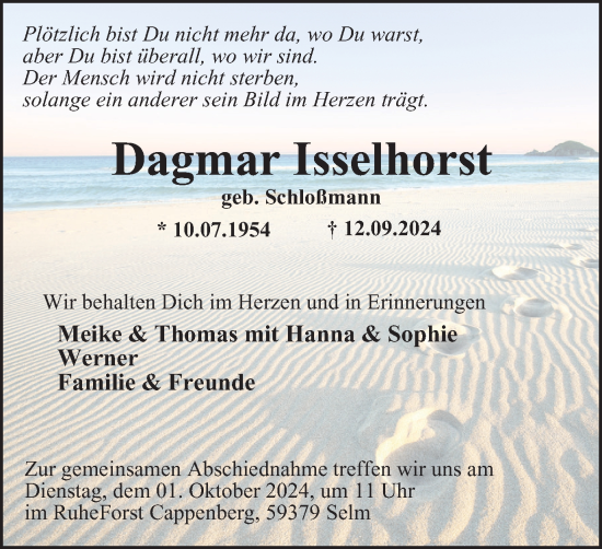 Traueranzeige von Dagmar Isselhorst von Tageszeitung