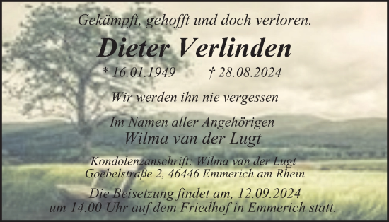 Traueranzeige von Dieter Verlinden von Tageszeitung