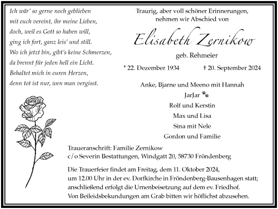 Traueranzeige von Elisabeth Zernikow von Tageszeitung