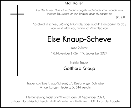 Traueranzeige von Else Knaup-Scheve von Tageszeitung