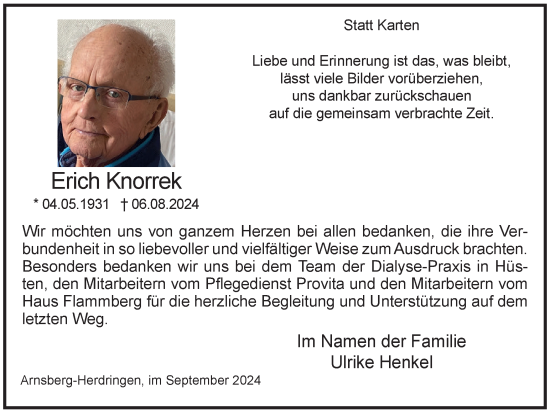Traueranzeige von Erich Knorrek von Tageszeitung