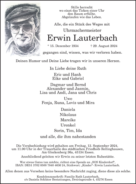 Traueranzeige von Erwin Lauterbach von Tageszeitung