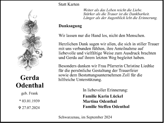 Traueranzeige von Gerda Odenthal von Tageszeitung