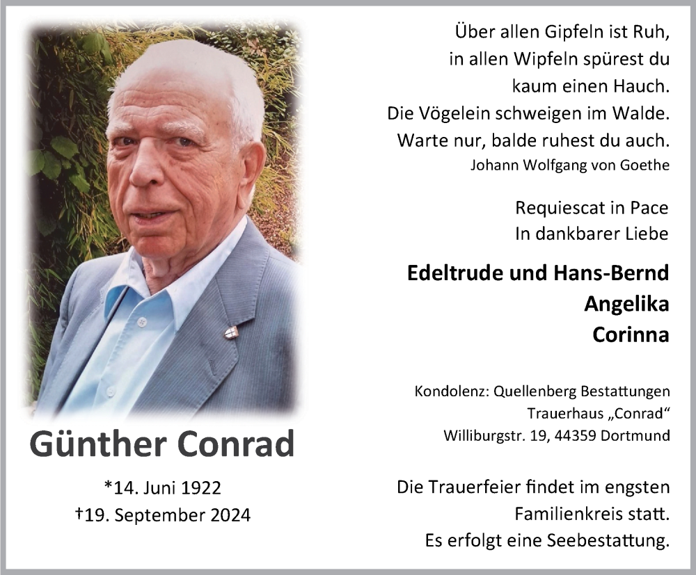  Traueranzeige für Günther Conrad vom 28.09.2024 aus Tageszeitung