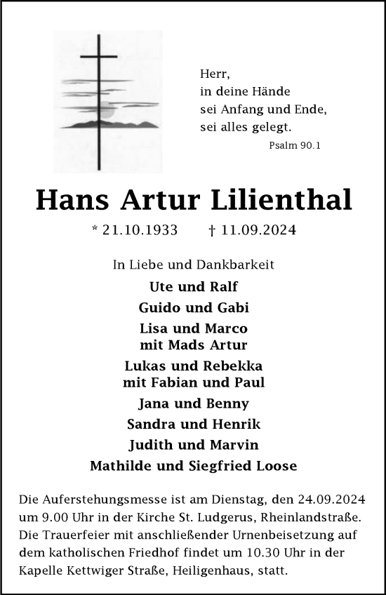 Traueranzeige von Hans Artur Lilienthal von Tageszeitung