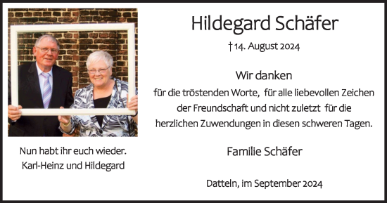 Traueranzeige von Hildegard Schäfer von Tageszeitung