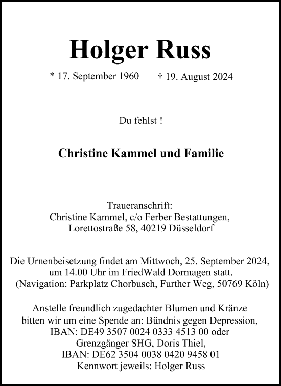 Traueranzeige von Holger Russ von Tageszeitung