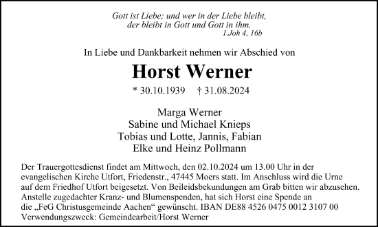 Traueranzeige von Horst Werner von Tageszeitung