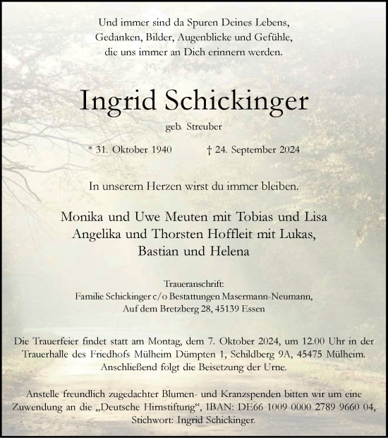 Traueranzeige von Ingrid Schickinger von Tageszeitung