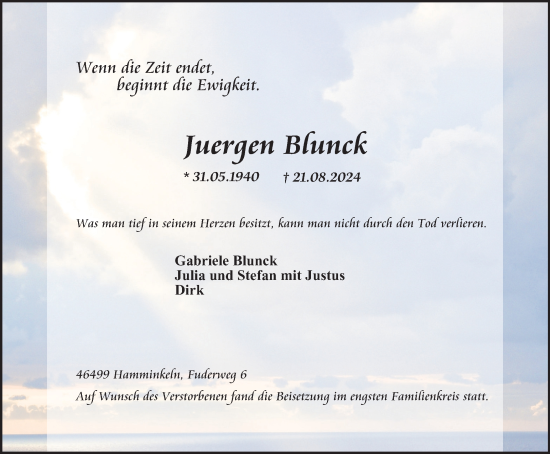 Traueranzeige von Juergen Blunck von Tageszeitung