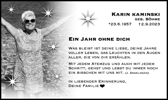 Traueranzeige von Karin Kaminski von Tageszeitung