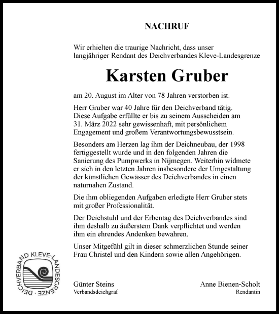 Traueranzeige von Karsten Gruber von Tageszeitung
