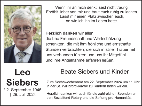 Traueranzeige von Leo Siebers von Tageszeitung