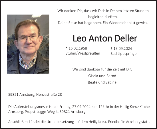 Traueranzeige von Leo Anton Deller von Tageszeitung