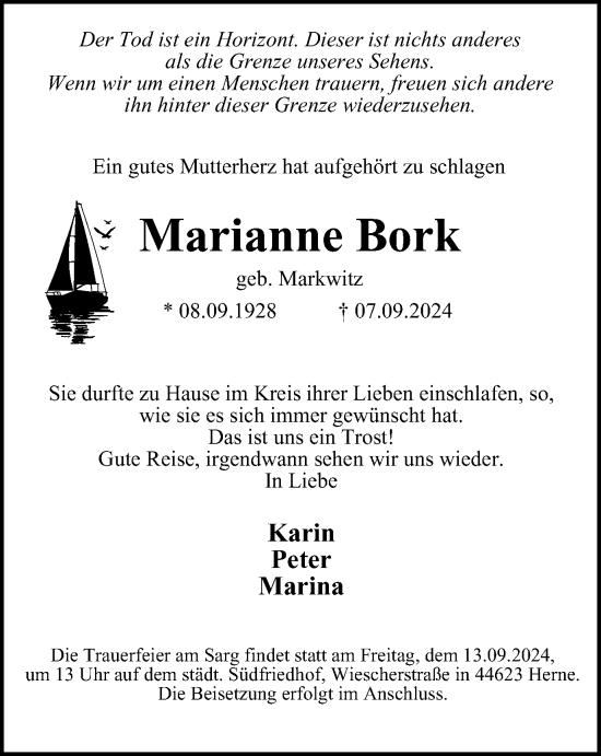 Traueranzeige von Marianne Bork von Tageszeitung