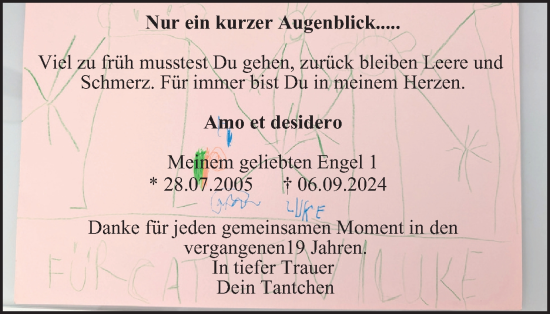 Traueranzeige von Meinem geliebten Engel  von Tageszeitung