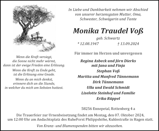 Traueranzeige von Monika Traudel Voß von Tageszeitung
