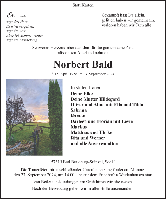 Traueranzeige von Norbert Bald von Tageszeitung