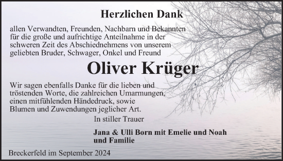 Traueranzeige von Oliver Krüger von Tageszeitung