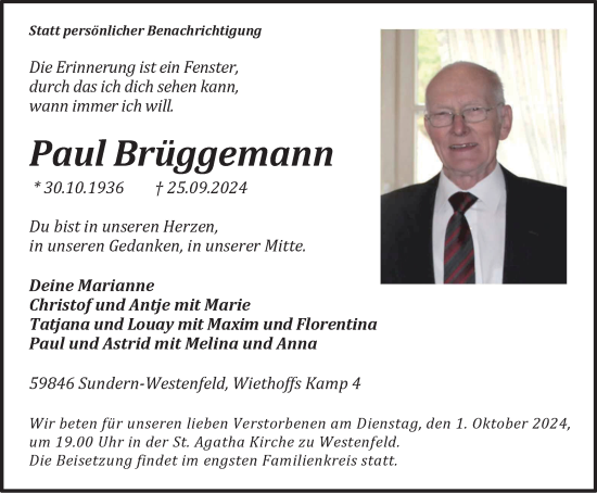 Traueranzeige von Paul Brüggemann von Tageszeitung