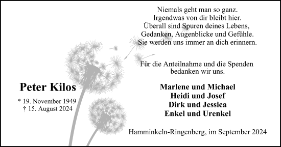 Traueranzeige von Peter Kilos von Tageszeitung